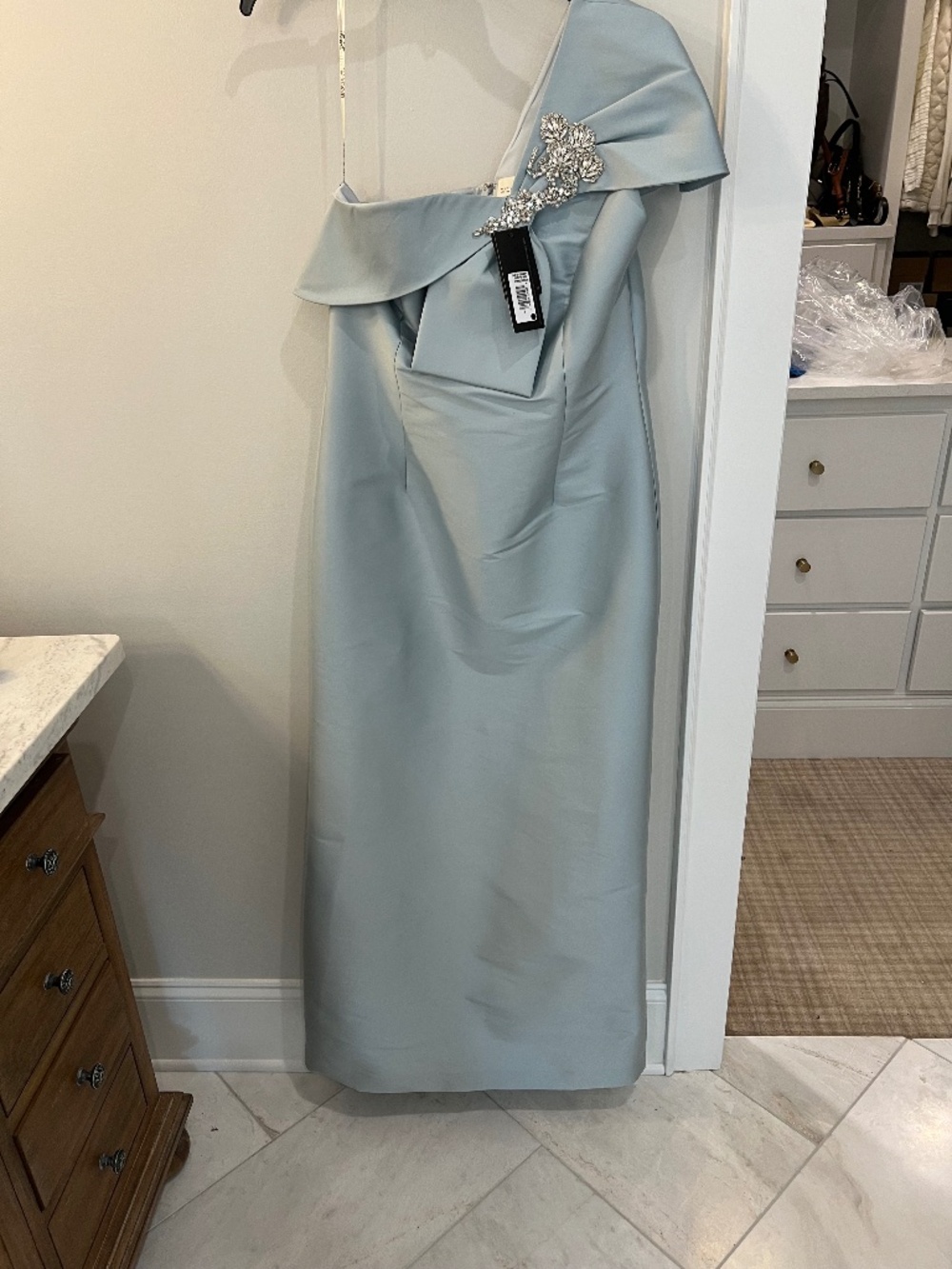Sachin + Babi Ines Gown One-Shoulder Dress NWT in Powder Blue with Silver Detail - Picture 4 of 9